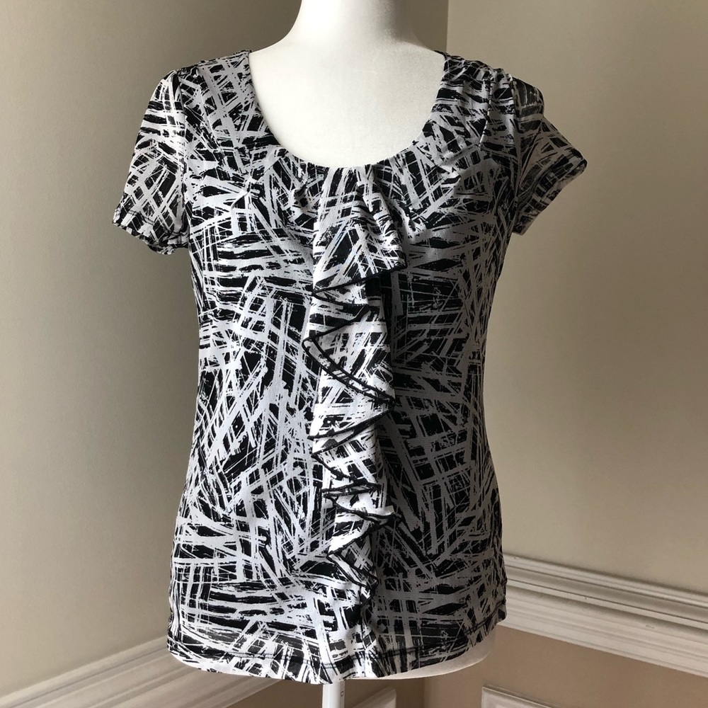 212 ruffle front white and black top - Small